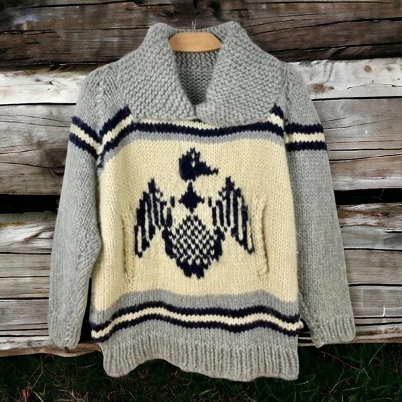 Handmade Unisex 100% Wool Duck Cowichan Pullover Sweater Size L